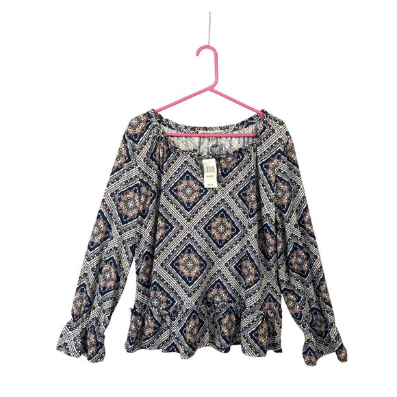 New With Tags Women's XL Absolutely Famous Print Peasant Top NWT - Picture 1 of 12